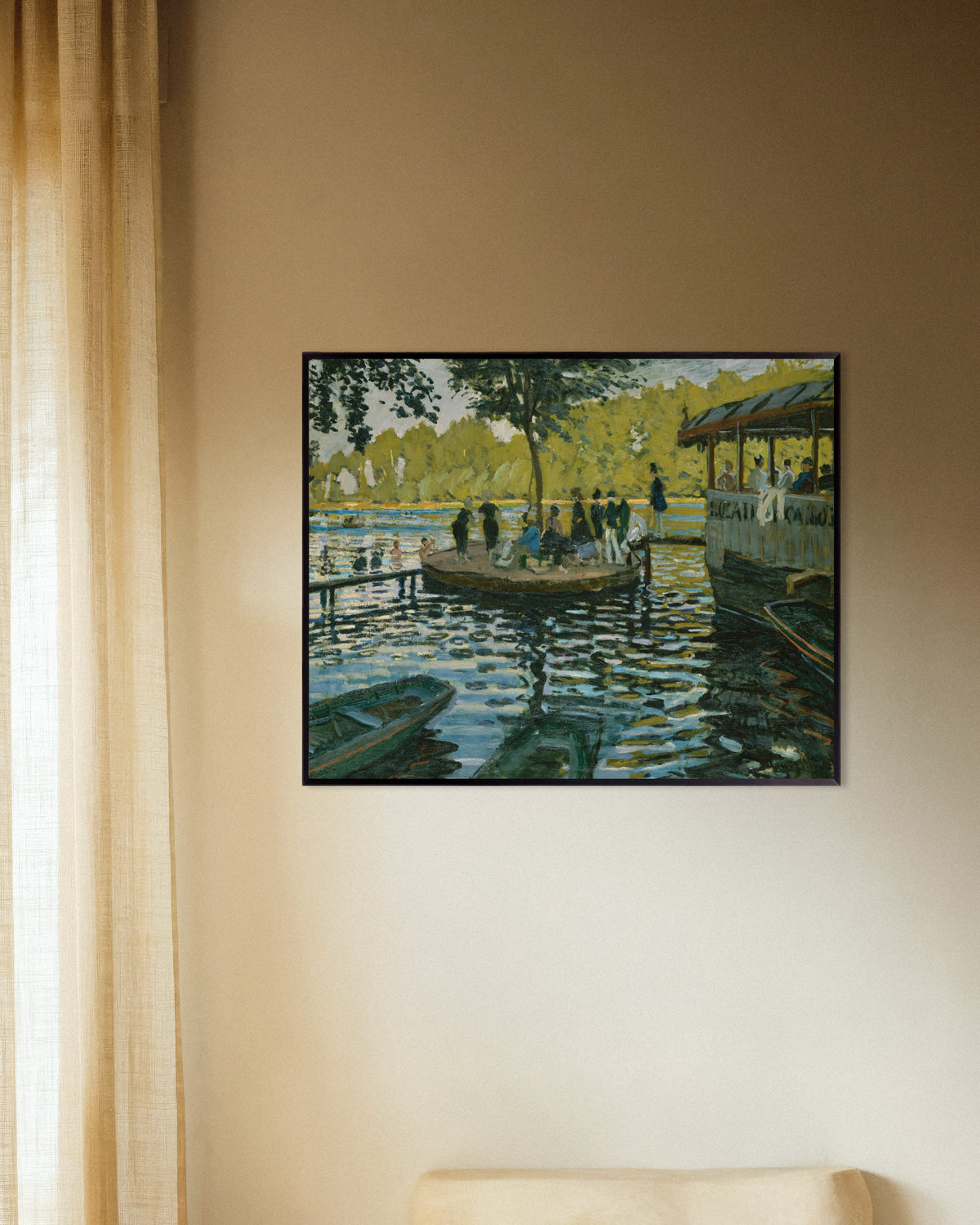 Poster La Grenouillère (1869) van Claude Monet met metalen lijst