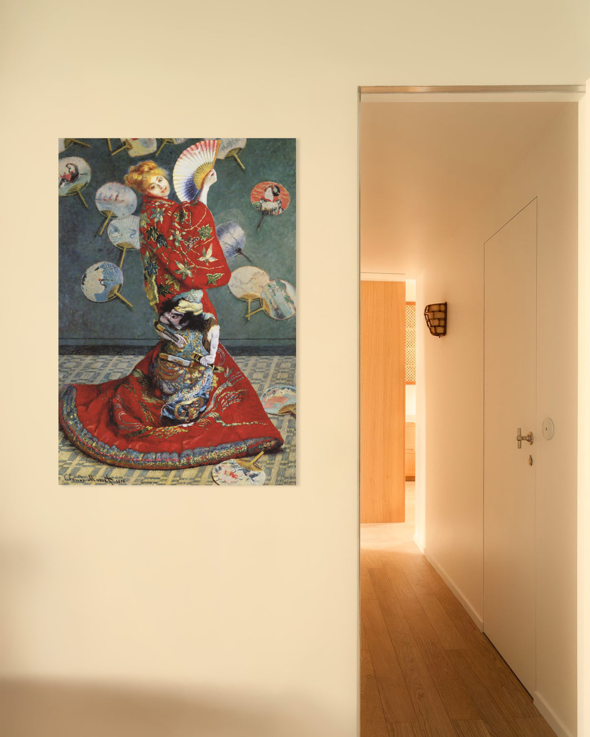 Poster La Japonaise, Camille Monet in Japans kostuum (1876) van Claude Monet