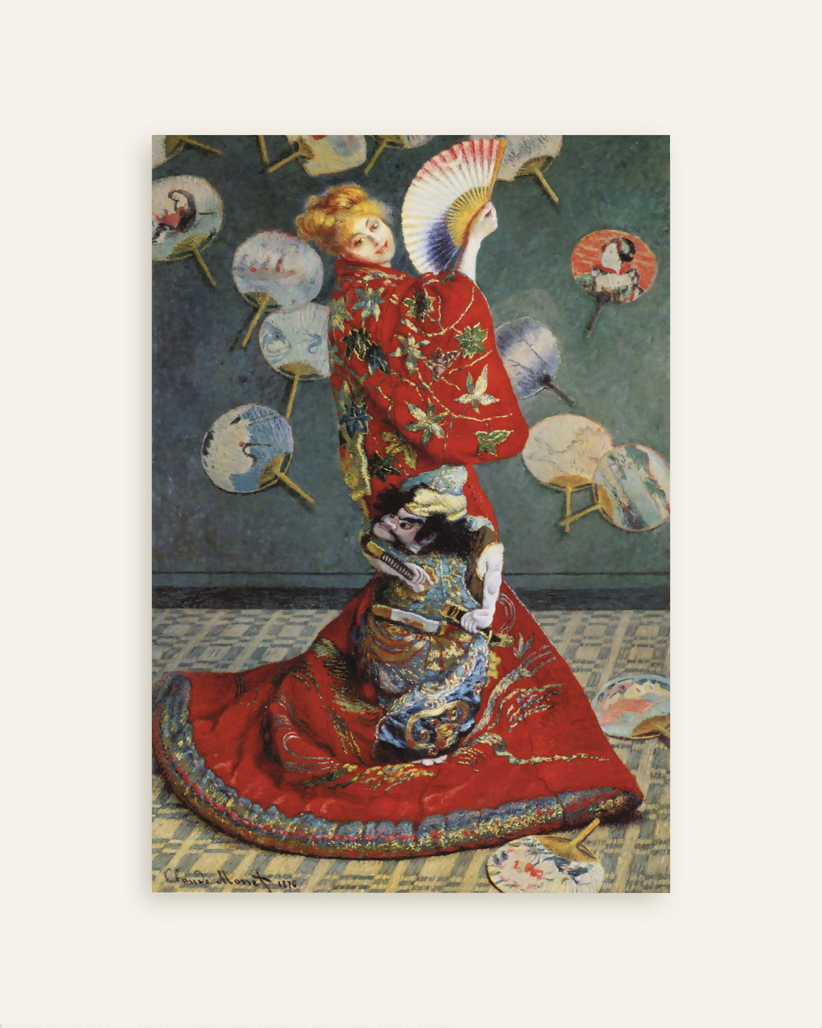 Poster La Japonaise, Camille Monet in Japans kostuum (1876) van Claude Monet, miniatuur
