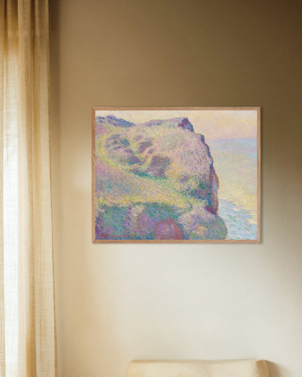 Poster De Pointe du Petit Ailly (1897) van Claude Monet met naturel houten lijst