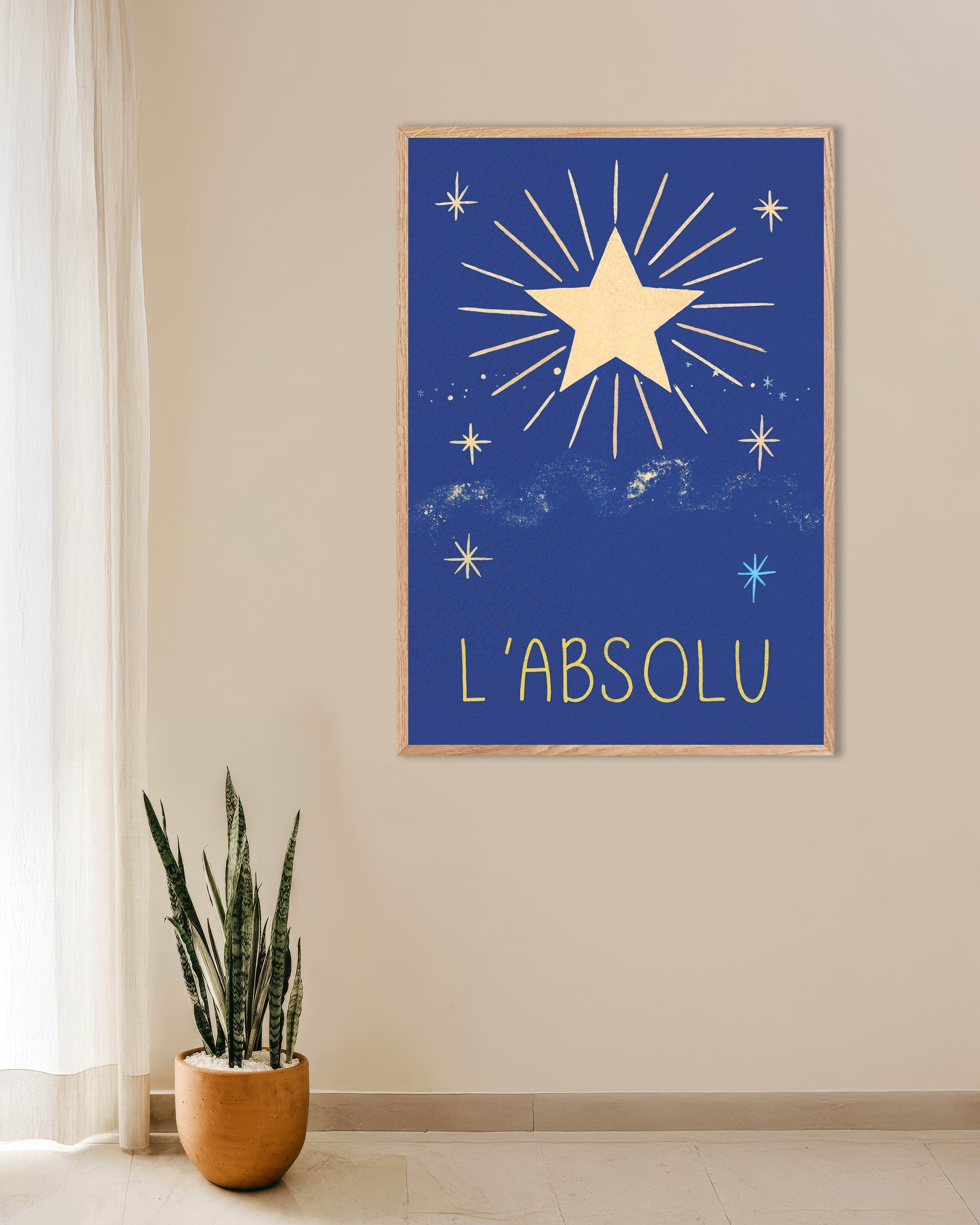 Poster of L'Absolu - Celestial French Typography Poster, with natural wooden frame