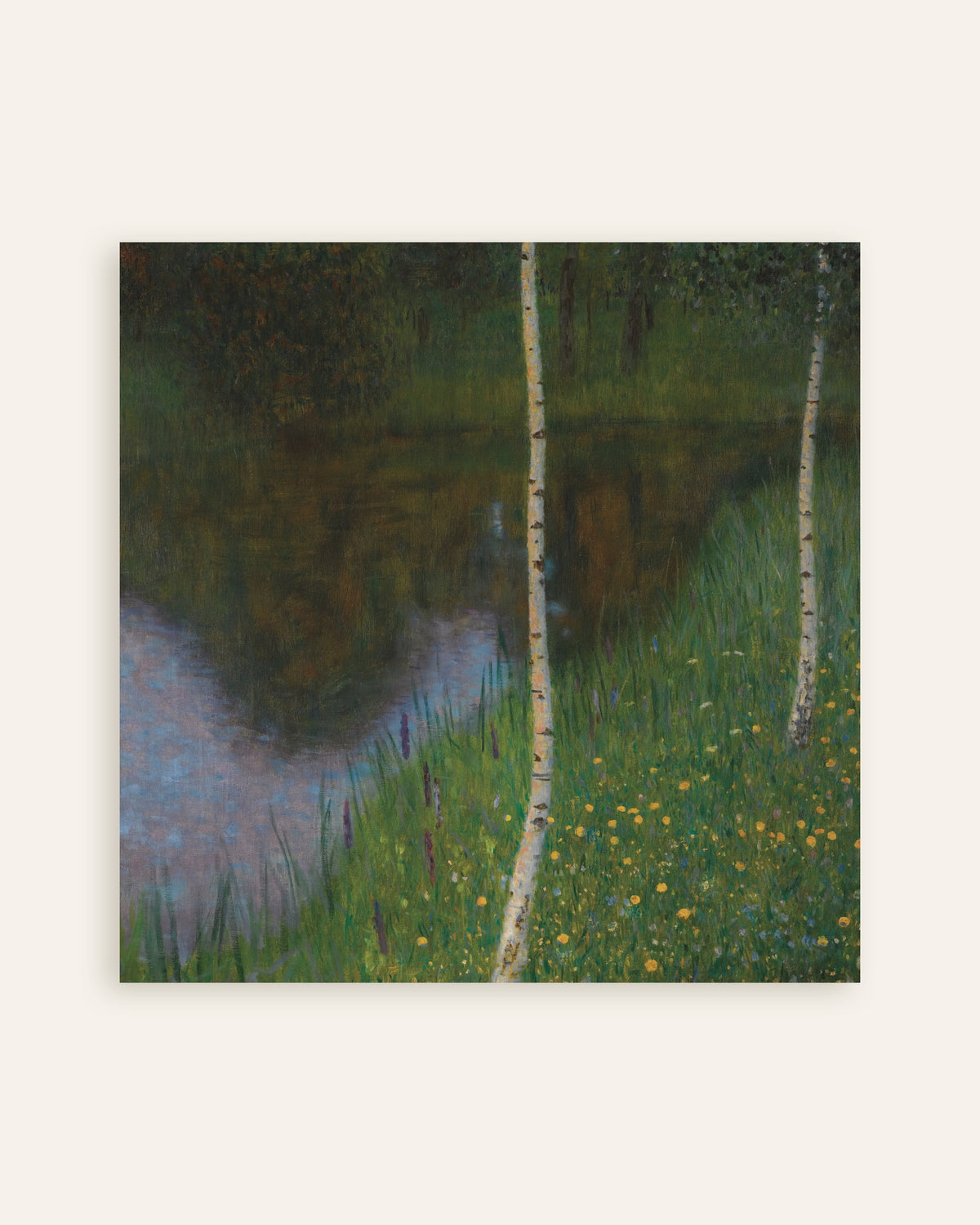 Poster Meeroever met berken (ca. 1901) van Gustav Klimt, miniatuur