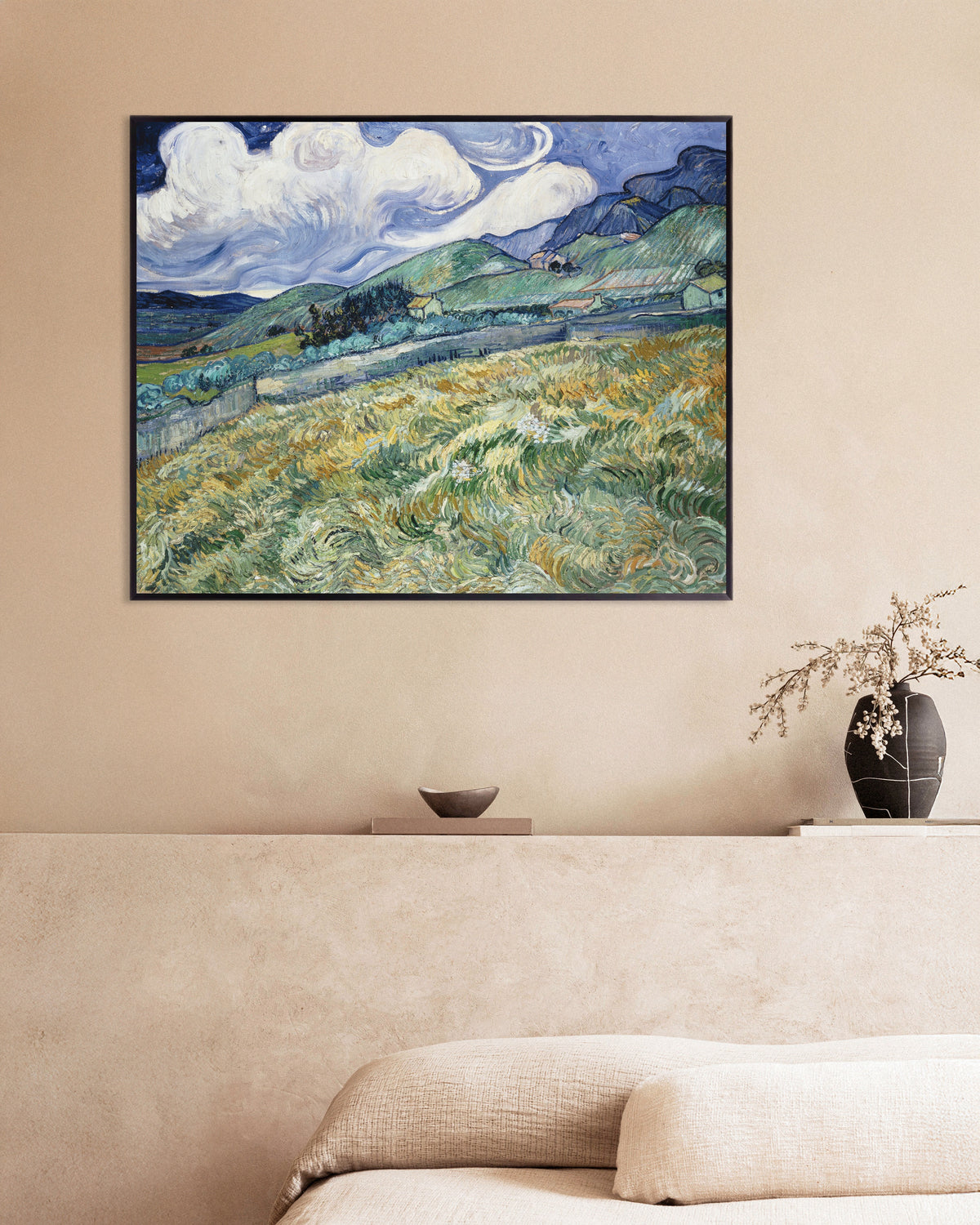 Poster van Landschap bij Saint-Rémy (1889) van Vincent van Gogh, met metalen lijst
