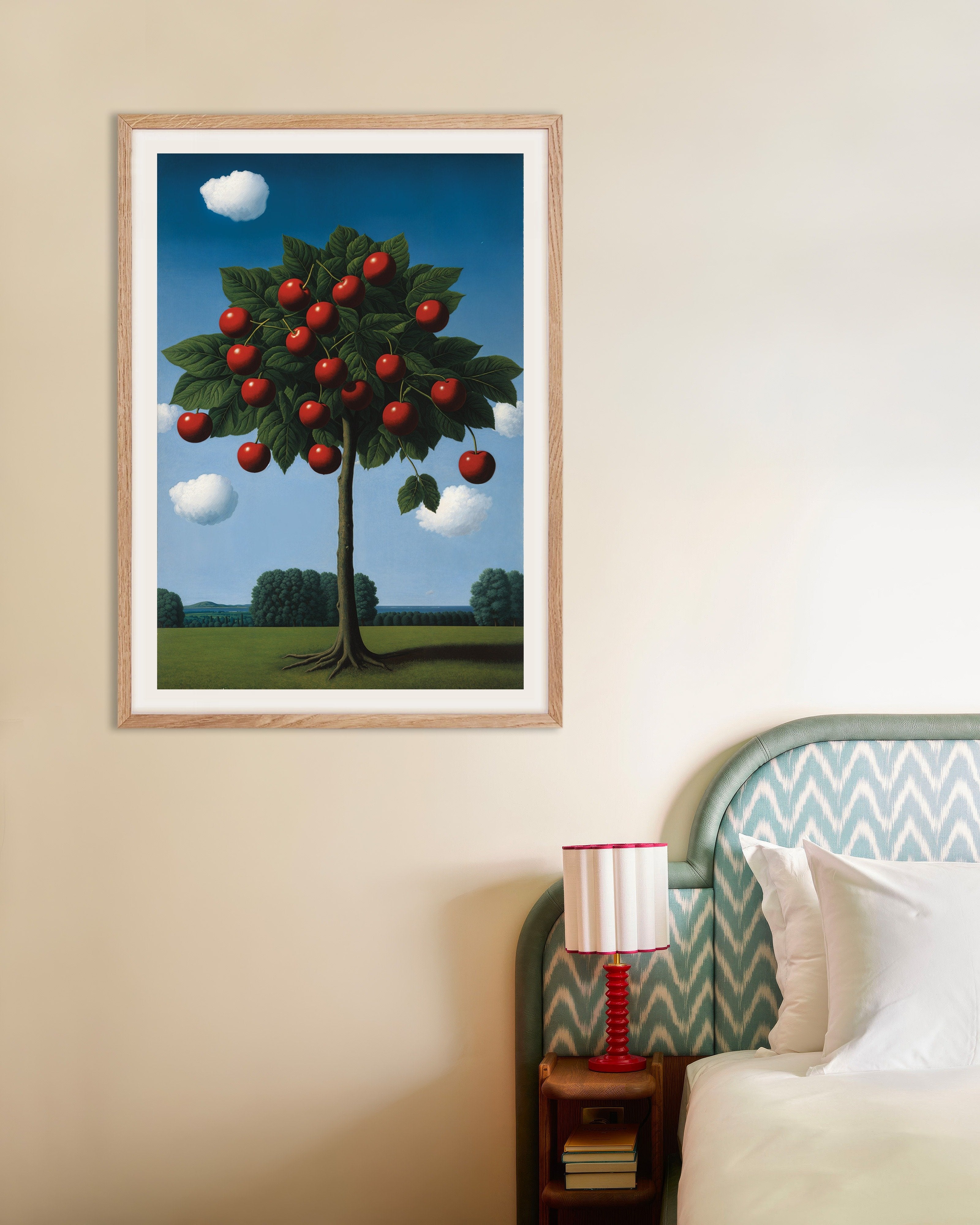 Poster of Le Cerisier - Surreal Cherry Tree Poster, with natural wooden frame