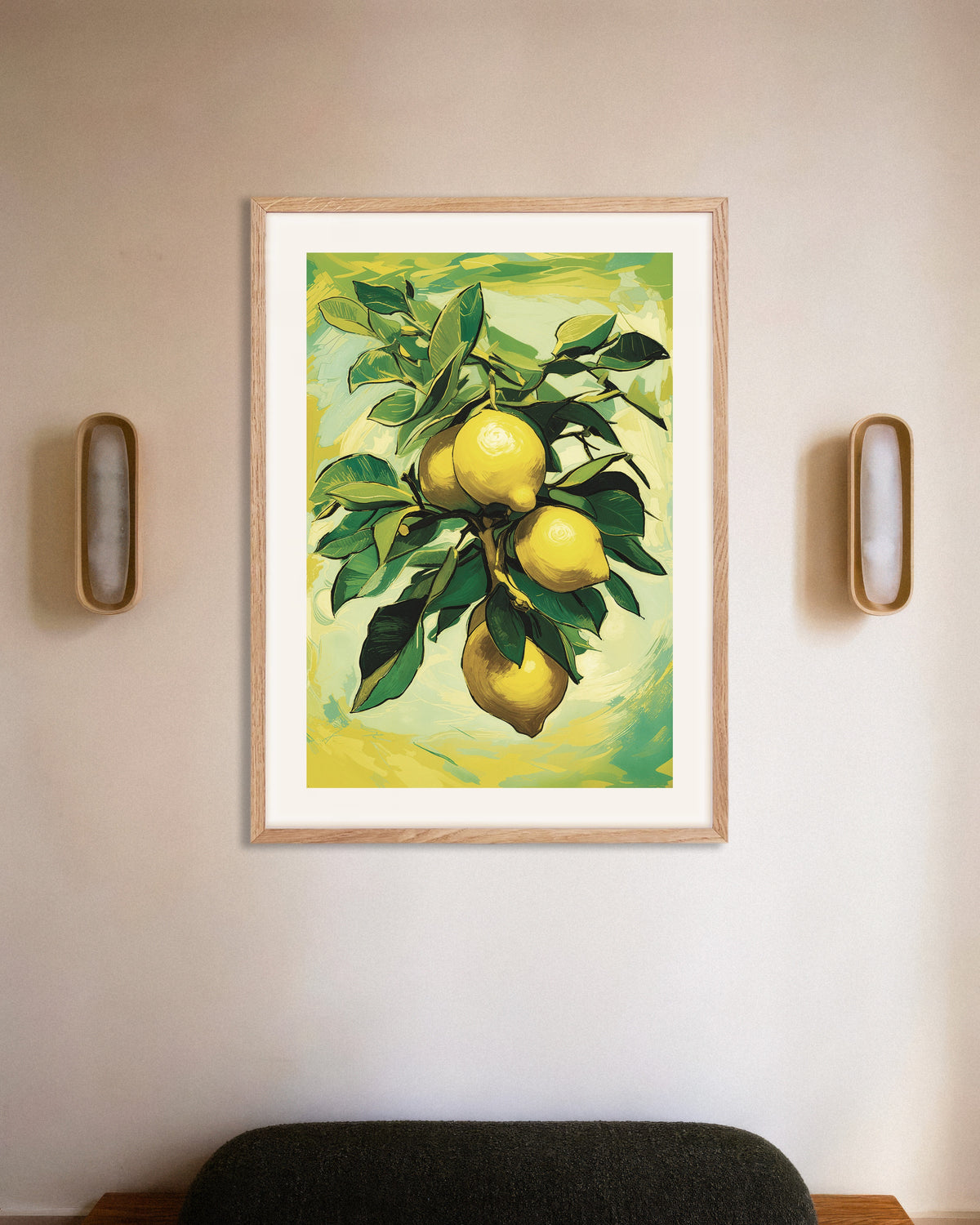 Poster van Citroenen uit Sorrento, met naturel houten lijst