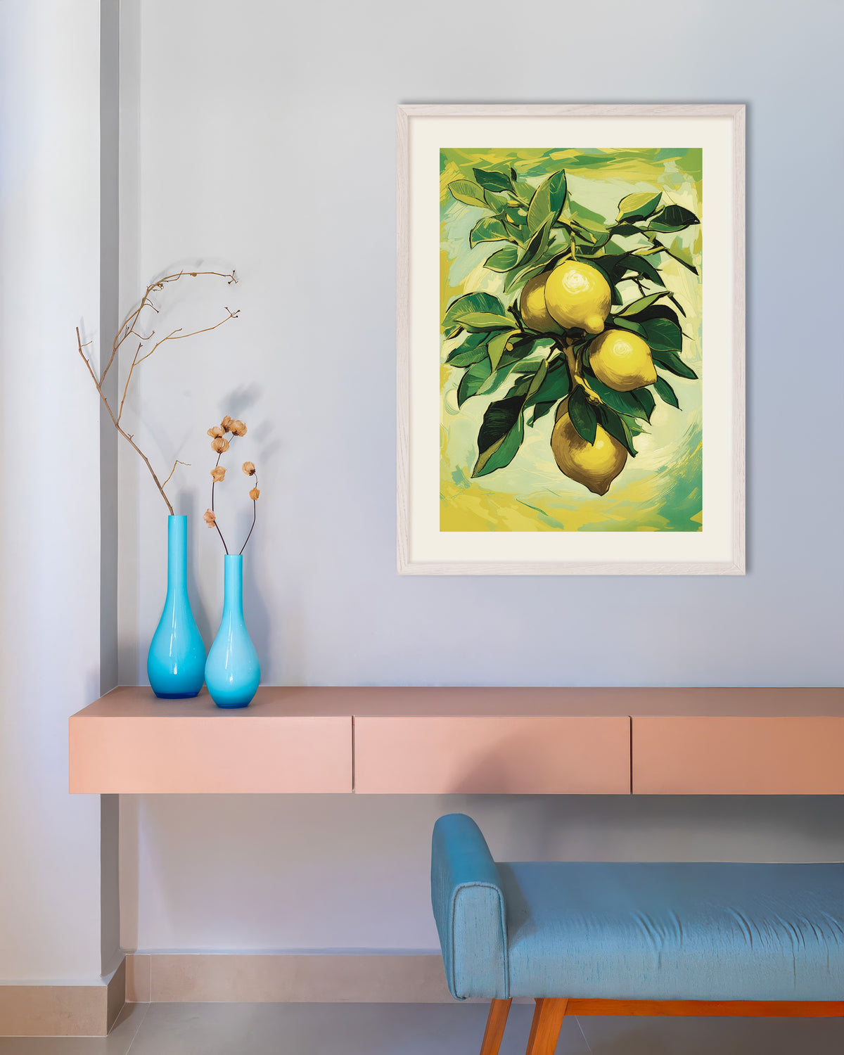 Poster van Citroenen uit Sorrento, met witte houten lijst