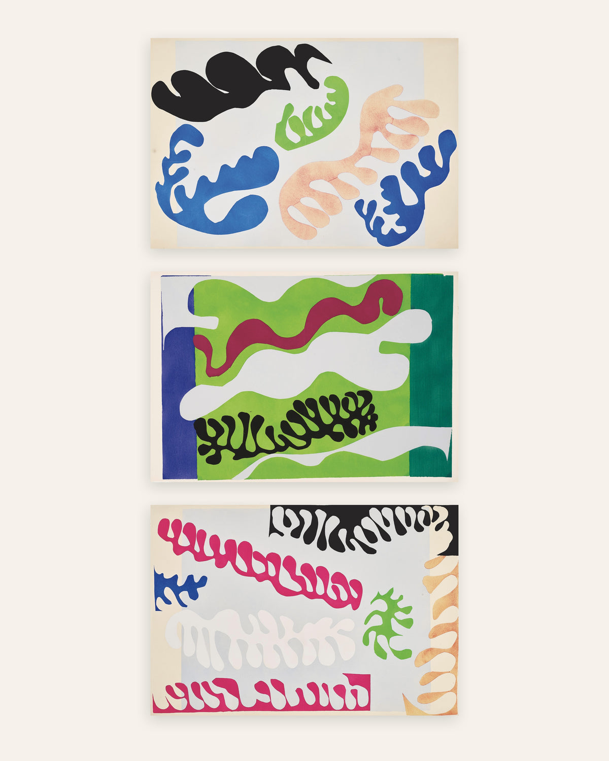 Matisse Jazz posters, set van 3: De lagune in blauw, groen en roze, zonder lijst