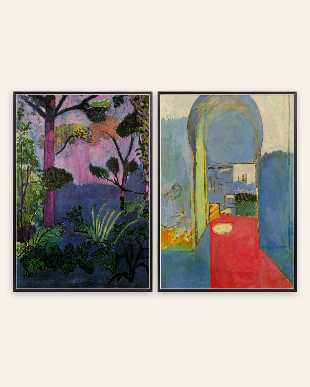 Matisse posters, set van 2: Marokkaans landschap (Acanthus) en Toegang tot de kasba, in zwarte metalen lijsten