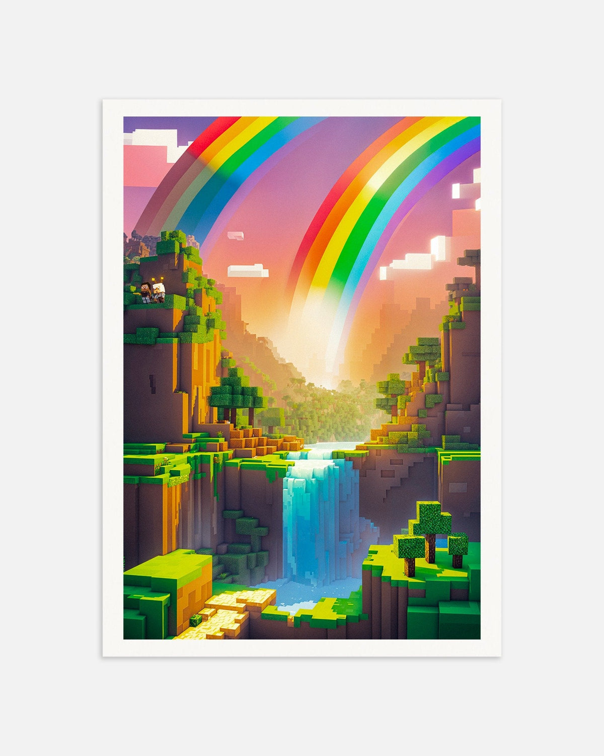 Regenboogvallei met pixels – poster met fantasielandschap, miniatuur