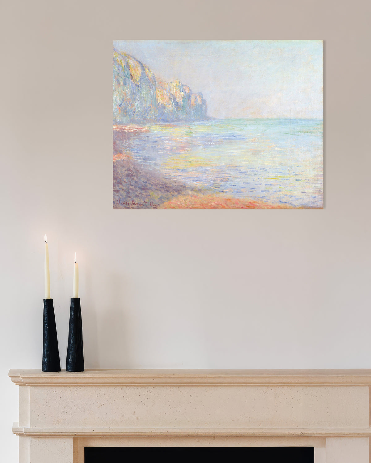 Poster Nevelige ochtend bij Pourville (1882) van Claude Monet