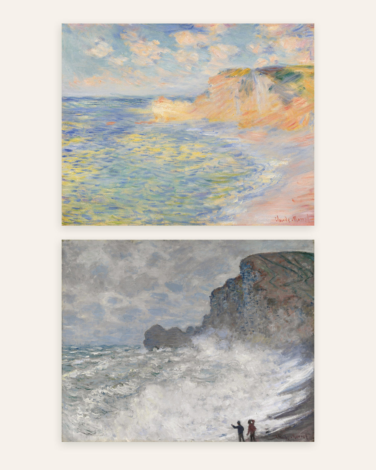 Monet Étretat posters, set van 2: Falaise d’Amont en storm, zonder lijst