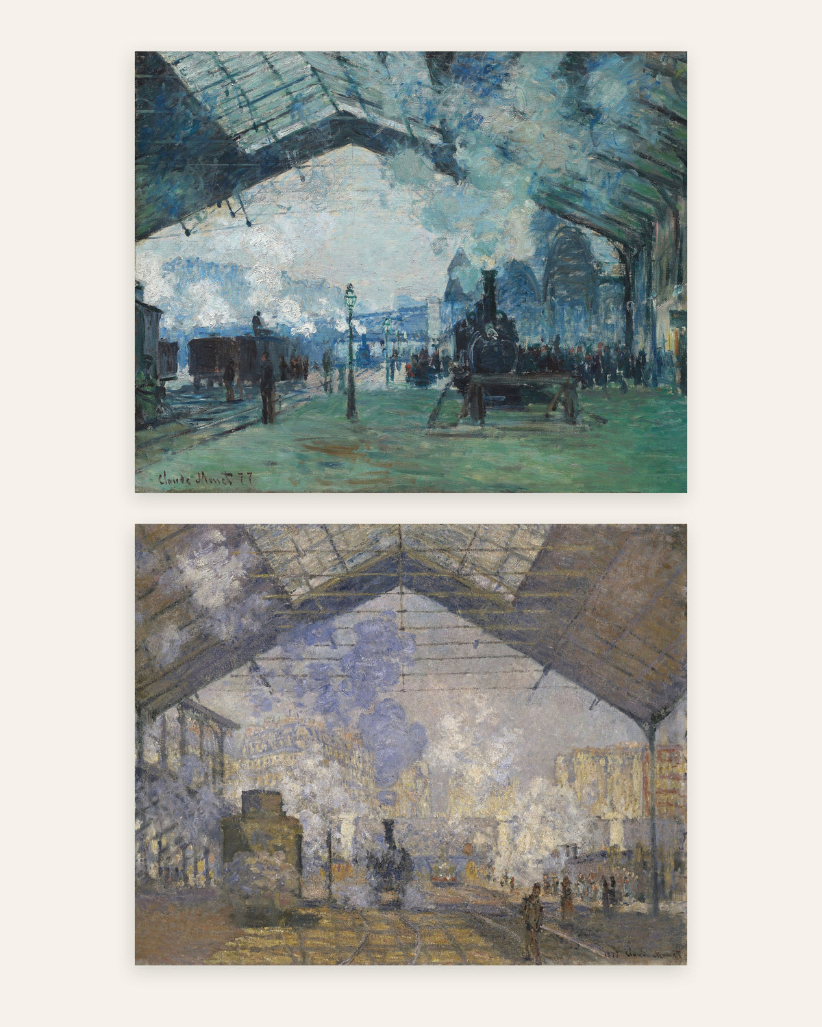 Monet Gare Saint-Lazare posters, set van 2: stoom en treinen, zonder lijst