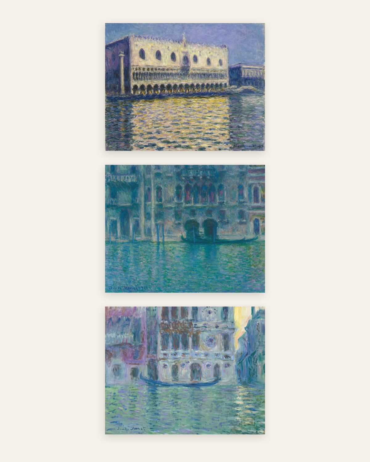 Monet Venetië posters, set van 3: Dogenpaleis, Palazzo da Mula en Dario, zonder lijst
