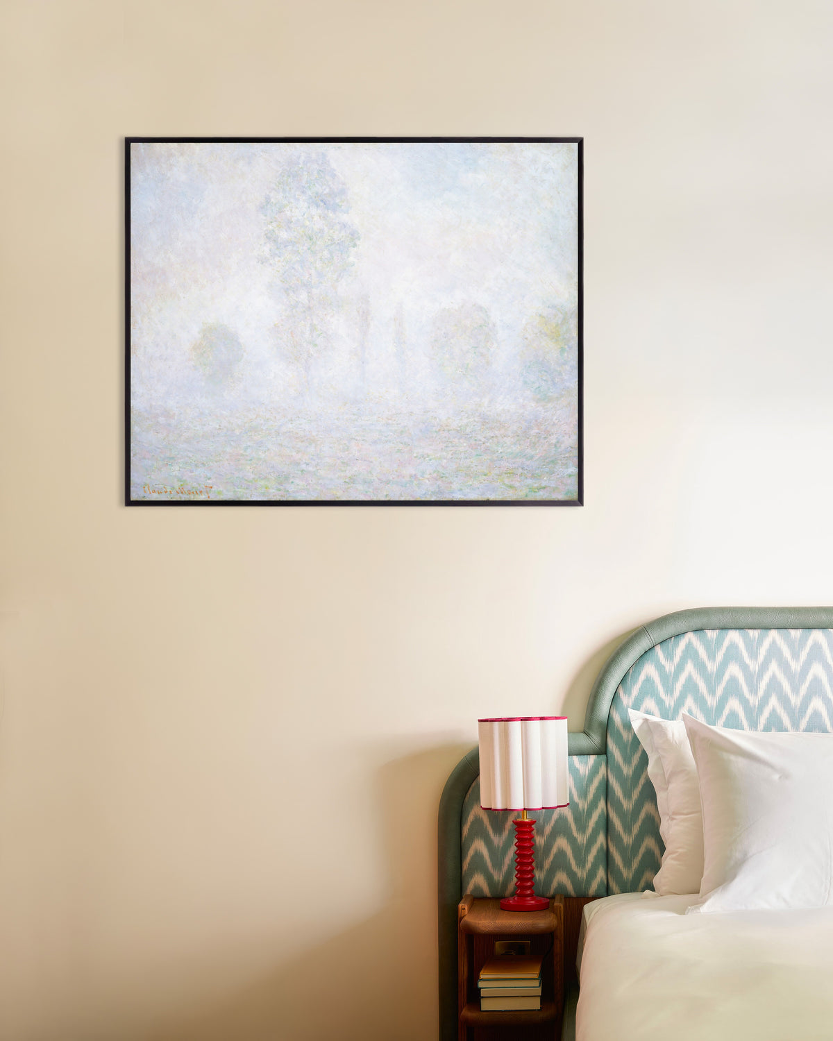 Poster Ochtendnevel (1888) van Claude Monet met metalen lijst