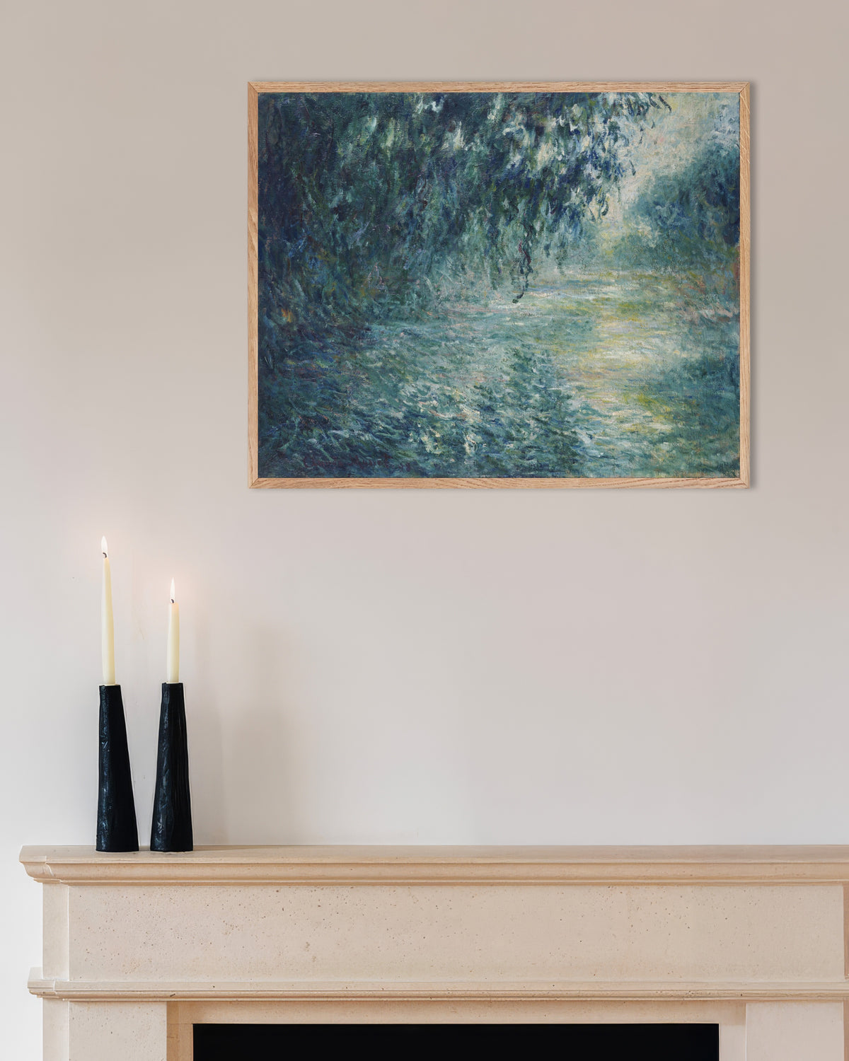 Poster Ochtend aan de Seine (1898) van Claude Monet met naturel houten lijst