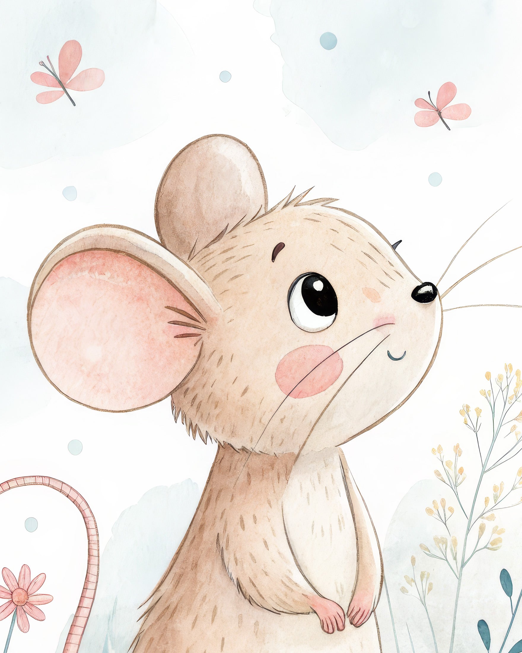 Muis Poster - Schattige Muurdecoratie voor de Kinderkamer met Bloemen