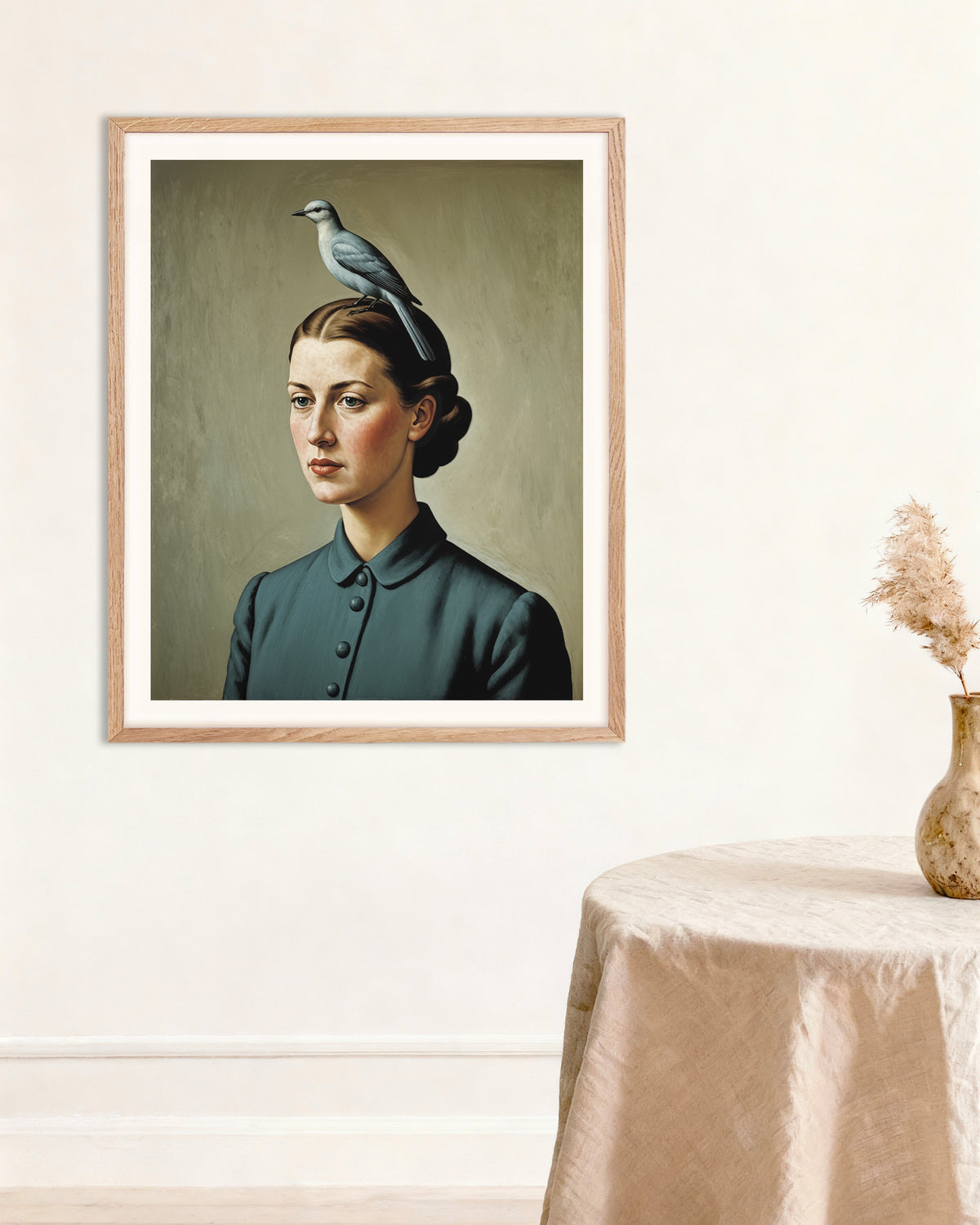 Poster Mijn gedachte is een vogel in een lijst van naturel eikenhout