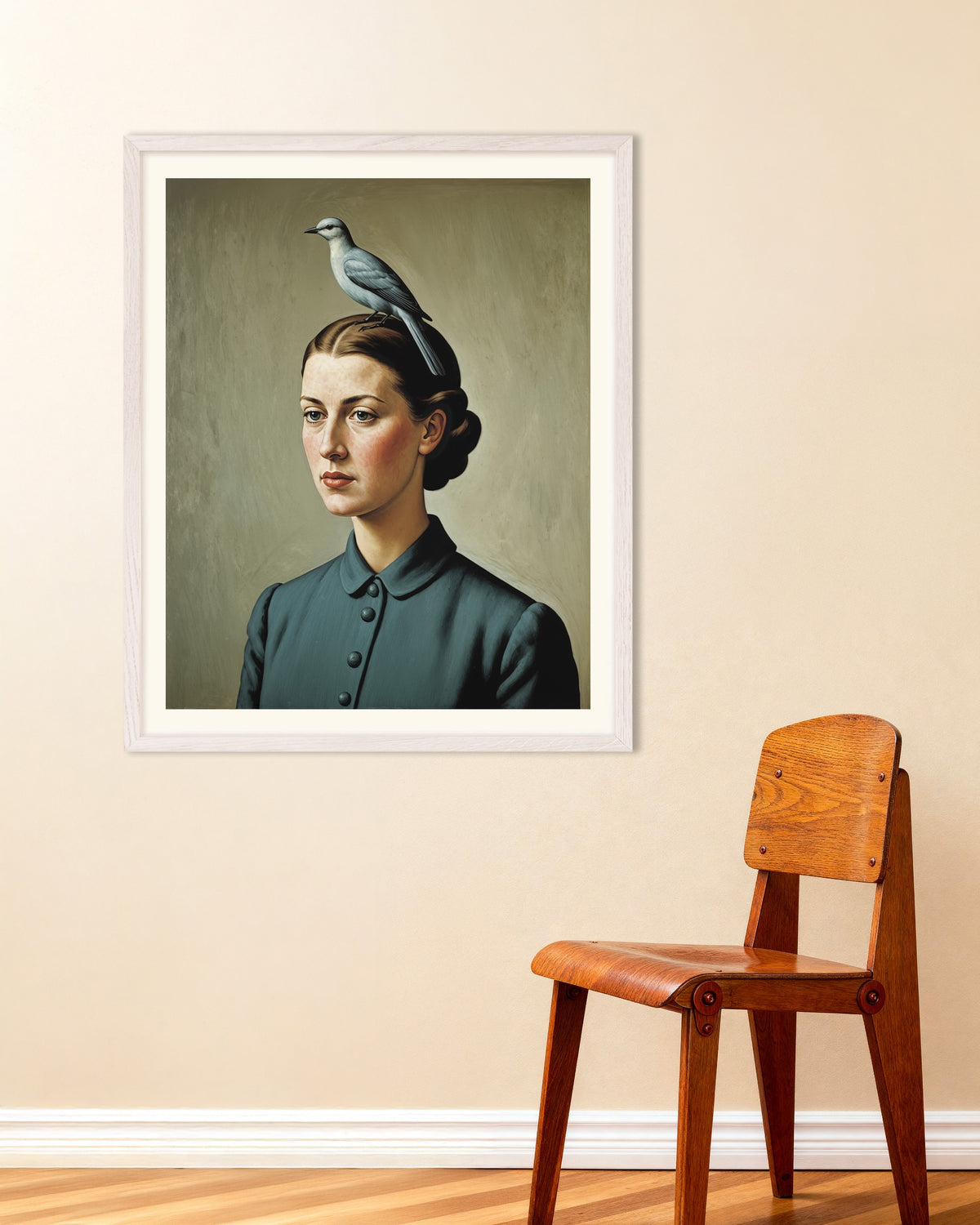 Poster Mijn gedachte is een vogel in een lijst van wit eikenhout