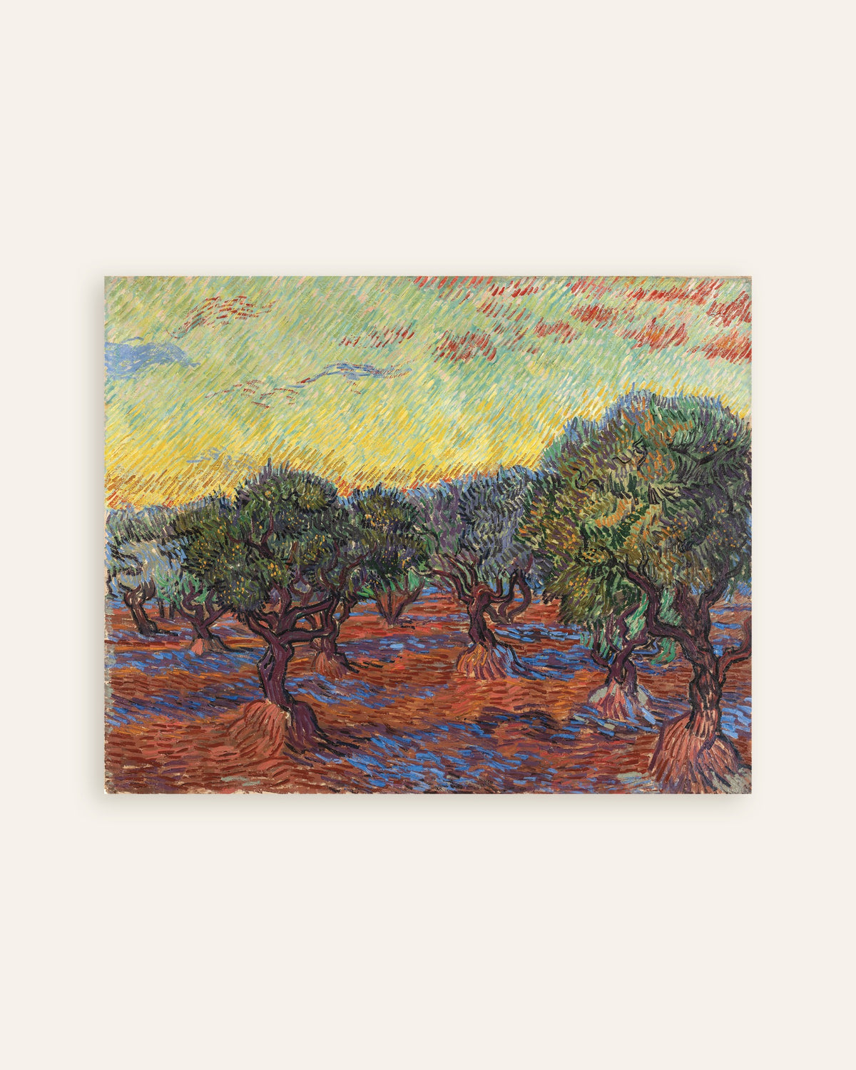 Poster van Olijfgaard met oranje lucht (1889) van Vincent van Gogh, miniatuur