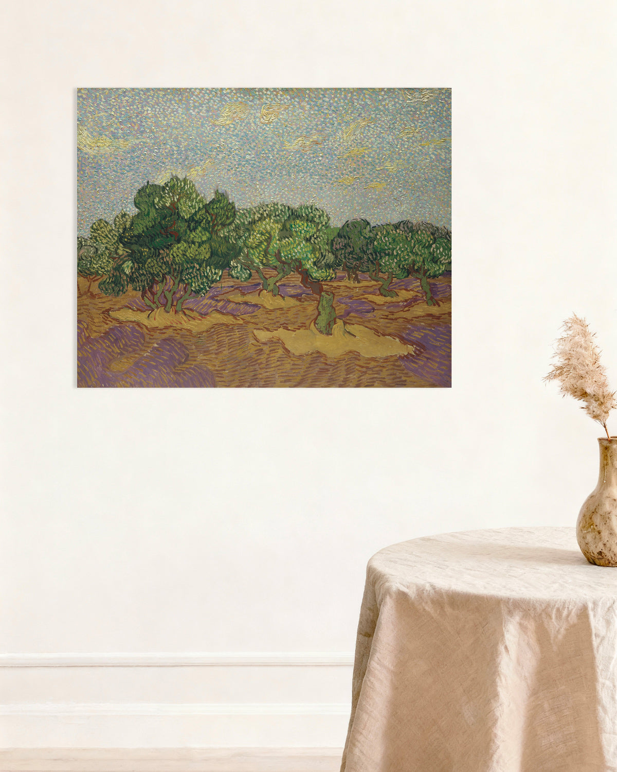 Poster van Olijfbomen onder een bleke hemel (1889) van Vincent van Gogh