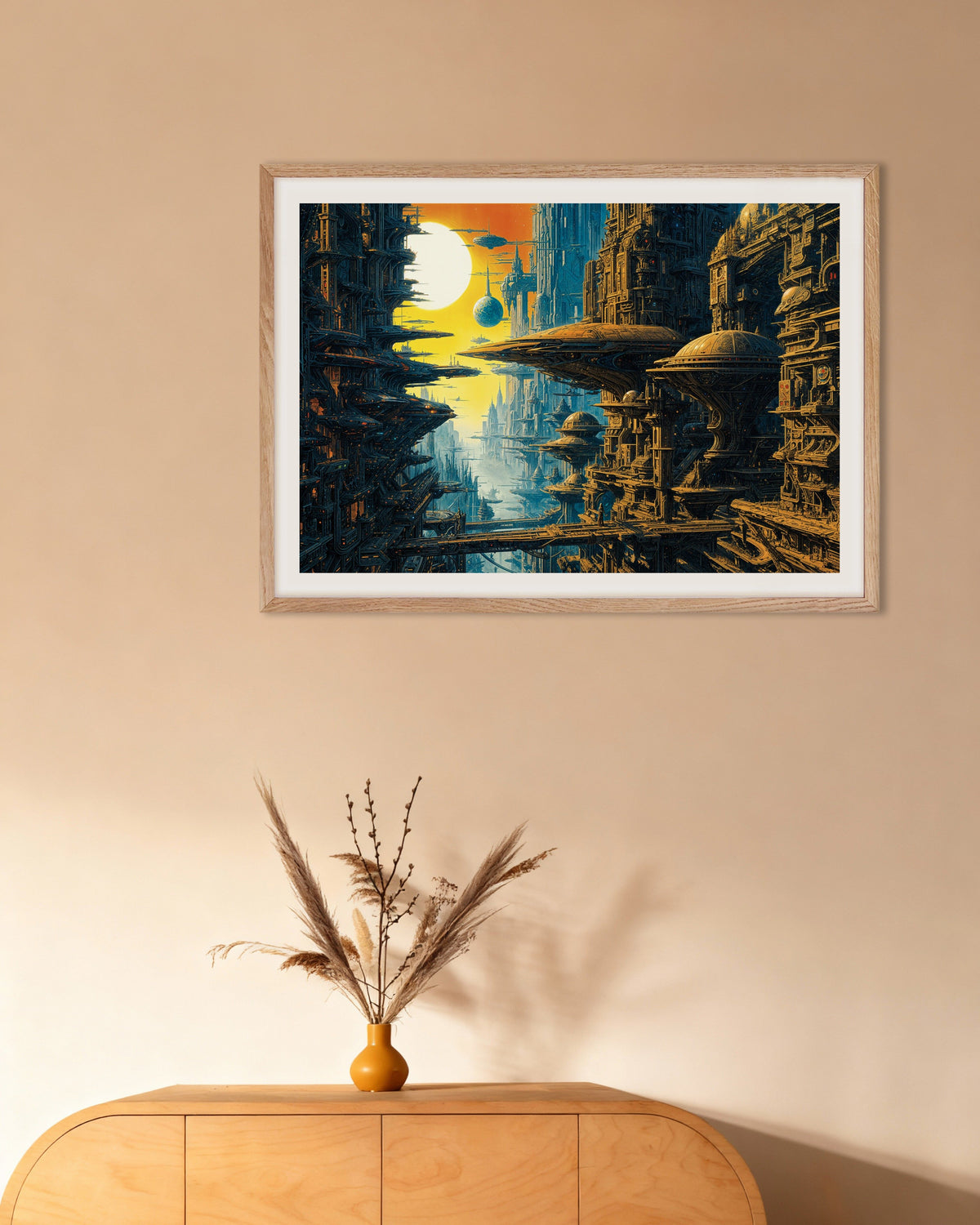 Poster van Andere werelden dan deze - eerbetoon aan Métal Hurlant 03, met naturel houten lijst