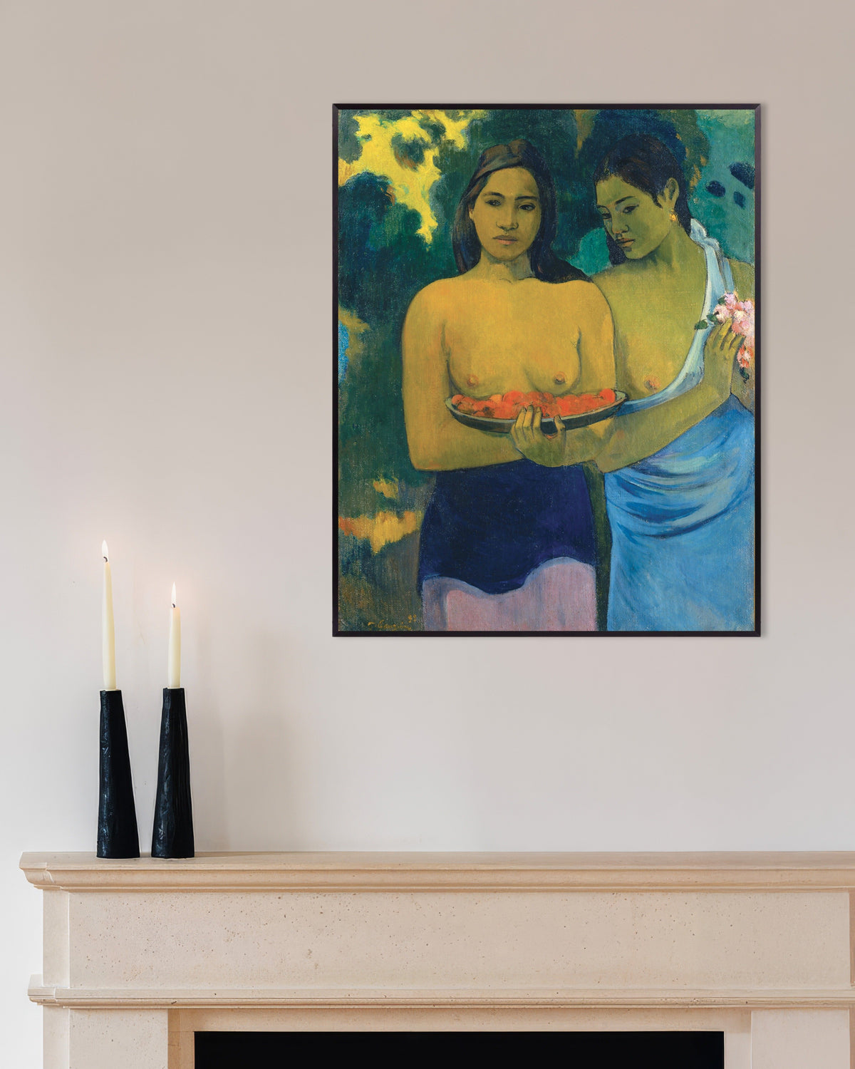 Poster van Paul Gauguin, Twee Tahitiaanse vrouwen, met metalen lijst