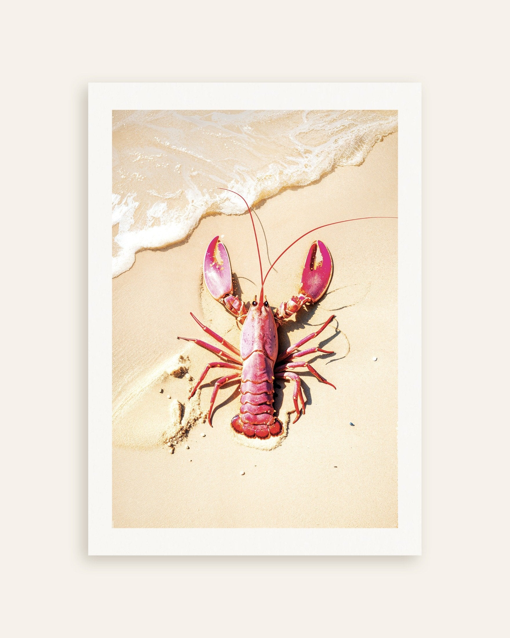 Poster of Pink lobster on a beach - Poster, thumbnail