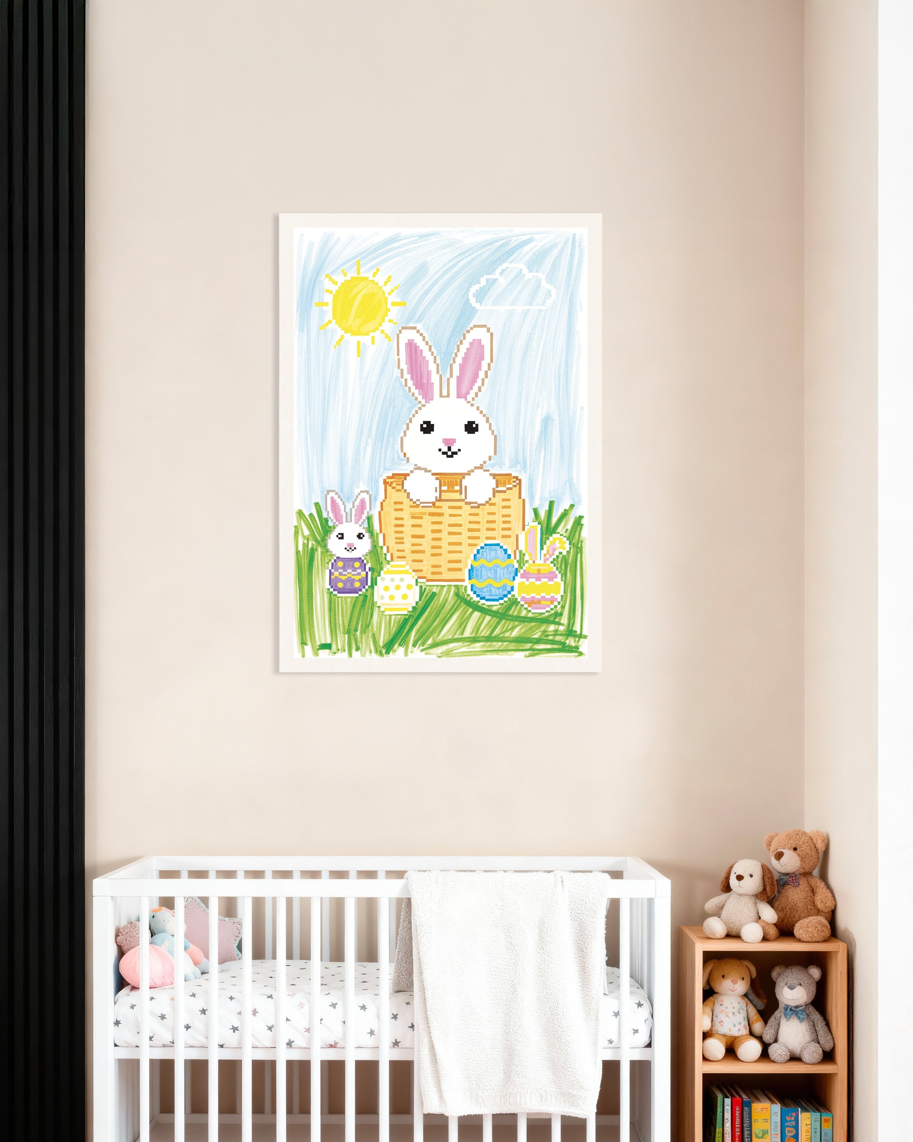 Poster of Pixel Bunny Basket – Easter Eggs & Sunshine