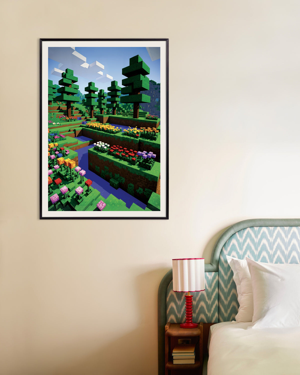 Poster van Pixelbloemen, botanische poster, met metalen lijst
