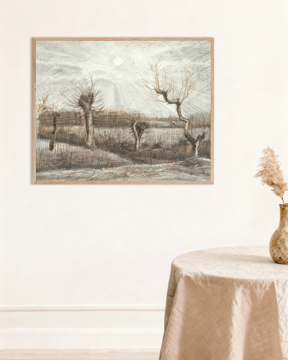 Poster van Pollardwilgen (1884) van Vincent van Gogh, met naturel houten lijst