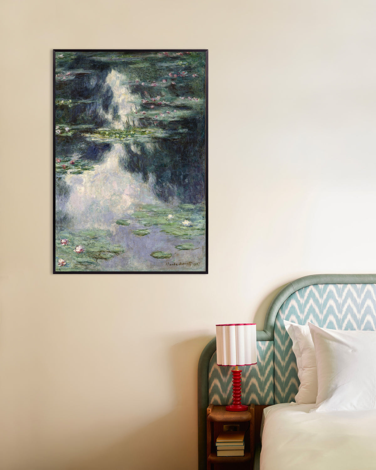 Poster Vijver met waterlelies (1907) van Claude Monet met metalen lijst