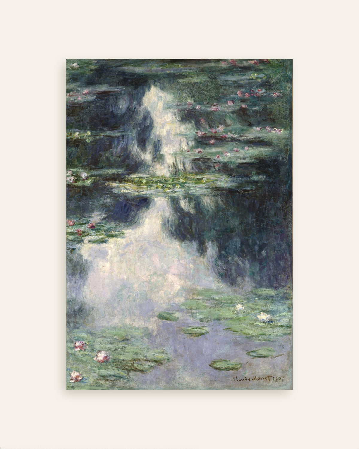 Poster Vijver met waterlelies (1907) van Claude Monet, miniatuur