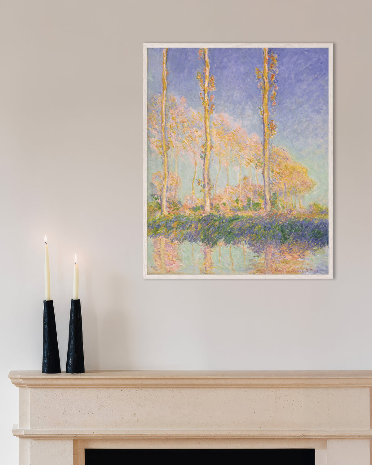 Poster Populieren (1891) van Claude Monet met witte houten lijst
