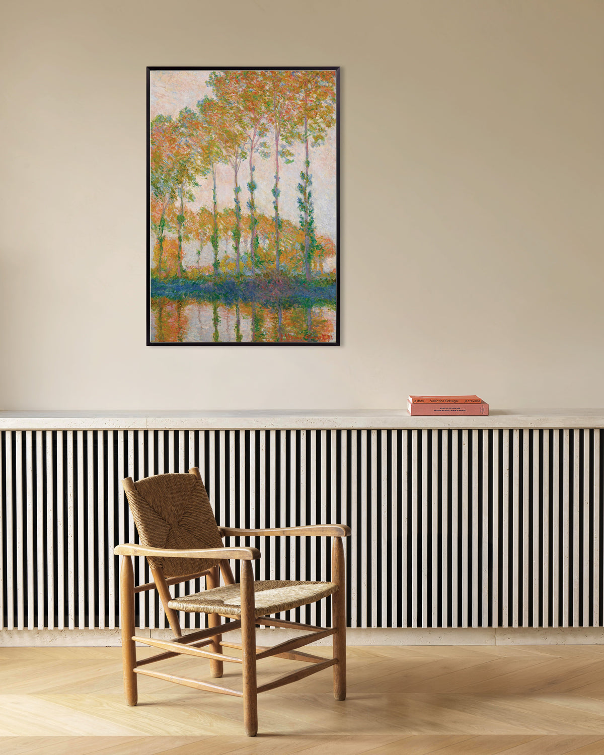 Poster Populieren aan de oever van de Epte, herfst (1891) van Claude Monet met metalen lijst