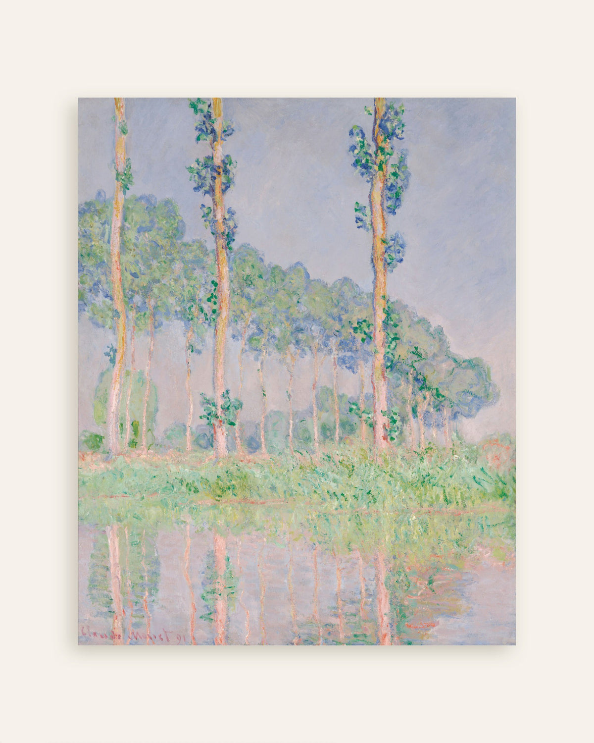 Poster Populieren, roze effect (1891) van Claude Monet, miniatuur