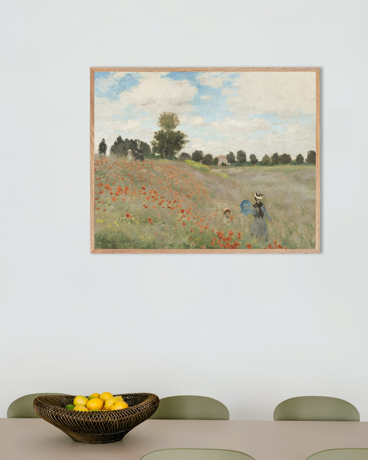 Poster Klaprozen (1873) van Claude Monet met naturel houten lijst