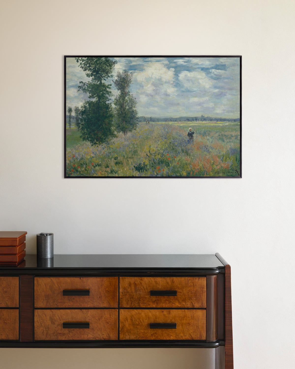 Poster Klaprozenvelden bij Argenteuil (1875) van Claude Monet met metalen lijst