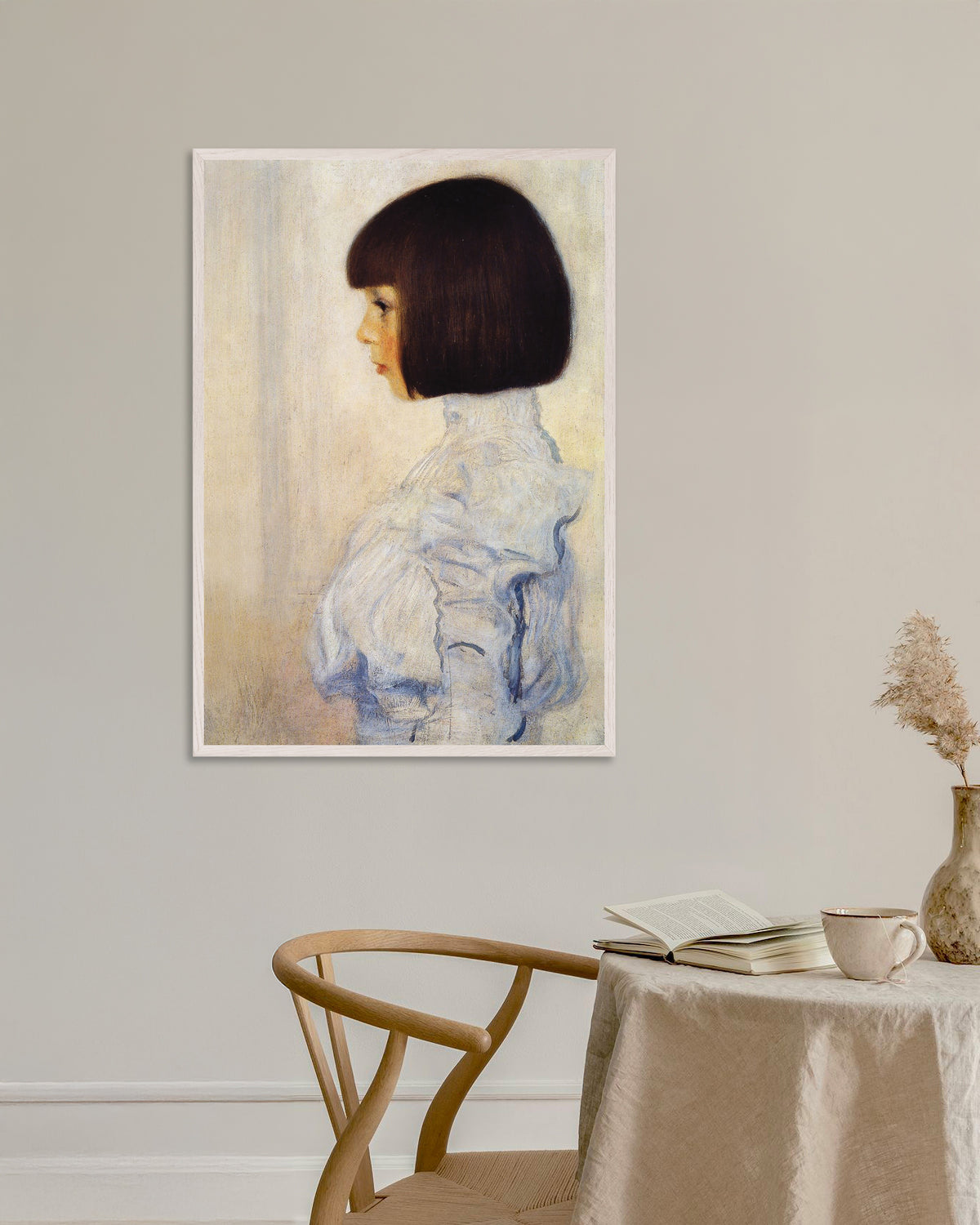 Poster Portret van Helene Klimt (1898) van Gustav Klimt met witte houten lijst
