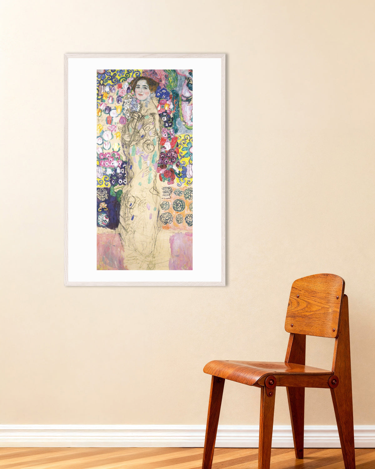 Poster Portret van Maria Munk (1917–1918) van Gustav Klimt met witte houten lijst