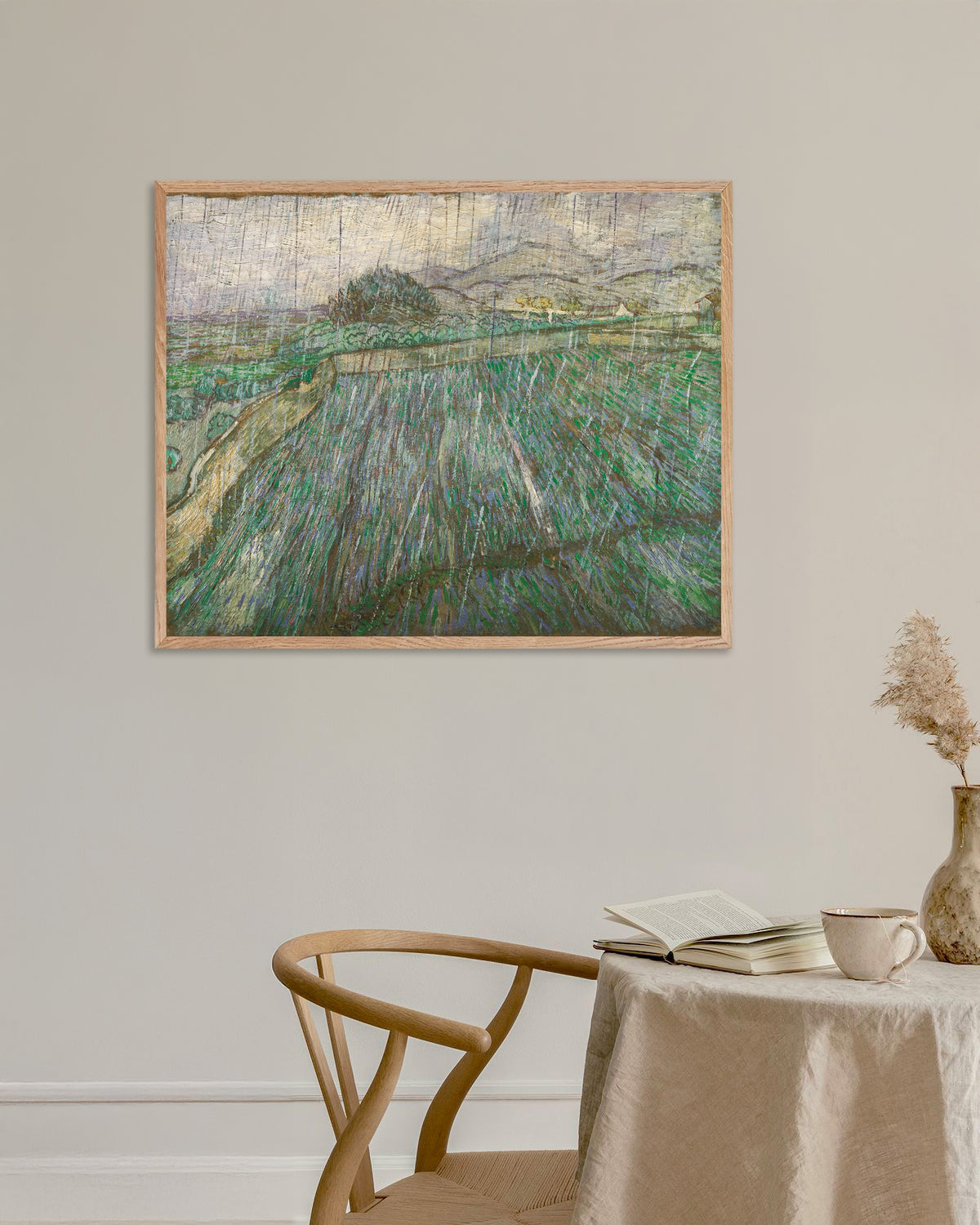 Poster van Regen (1889) van Vincent van Gogh, met naturel houten lijst