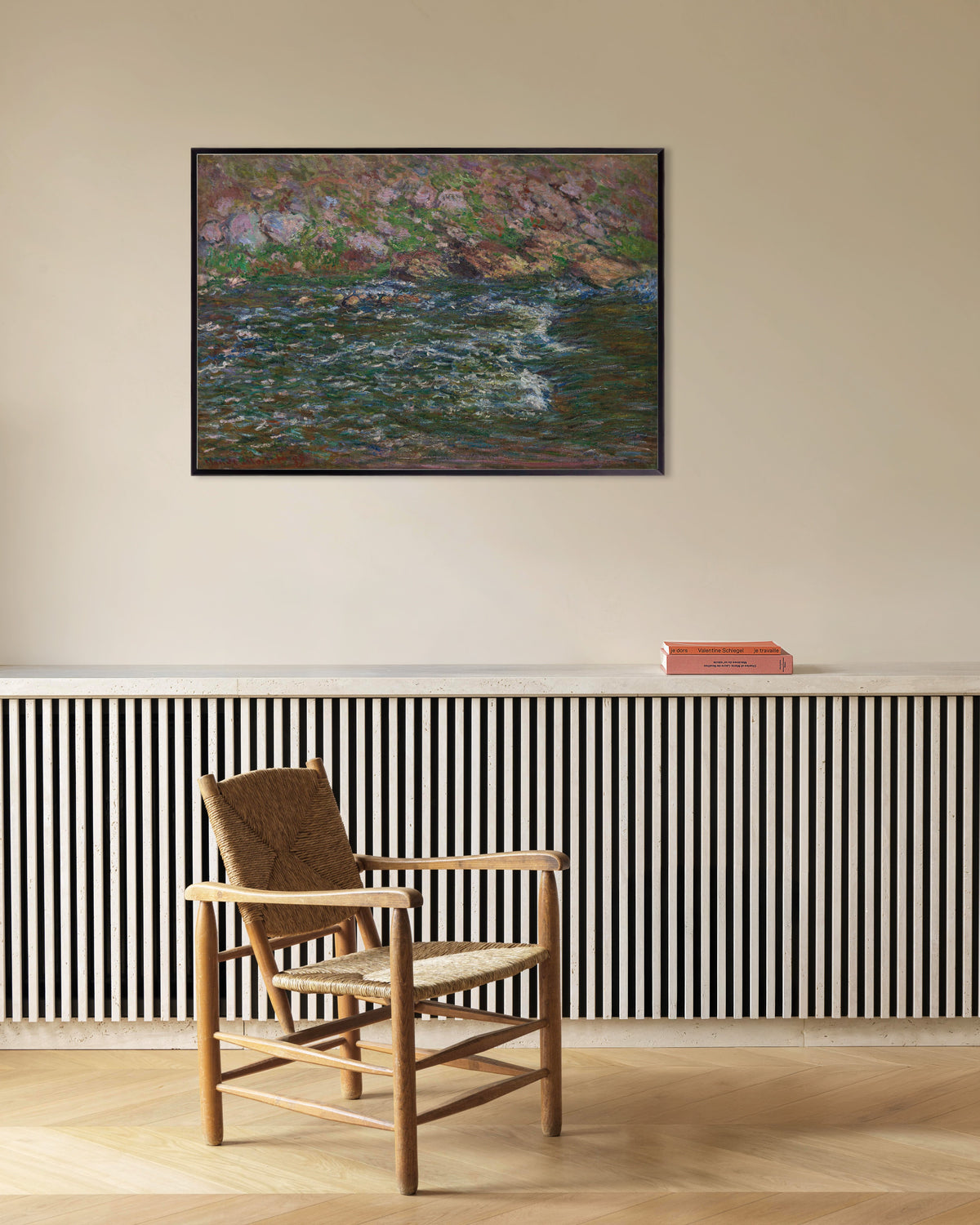 Poster Stroomversnellingen op de Petite Creuse bij Fresselines (1889) van Claude Monet met metalen lijst
