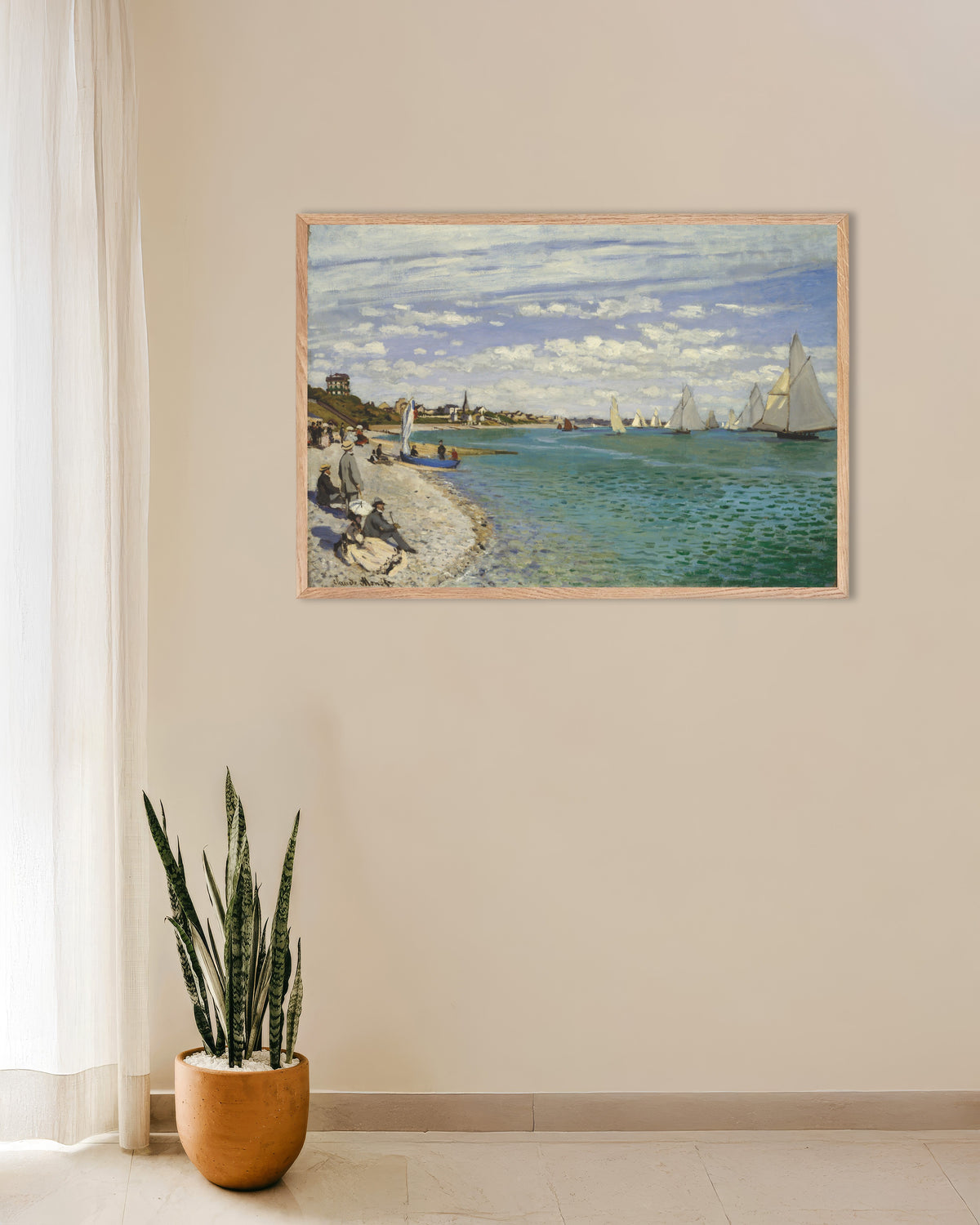 Poster Regatta bij Sainte-Adresse (1867) van Claude Monet met naturel houten lijst