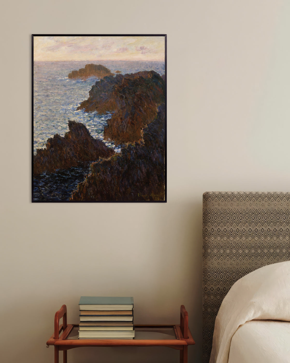 Poster Rotsen op Belle-Île, Port-Domois (1886) van Claude Monet met metalen lijst