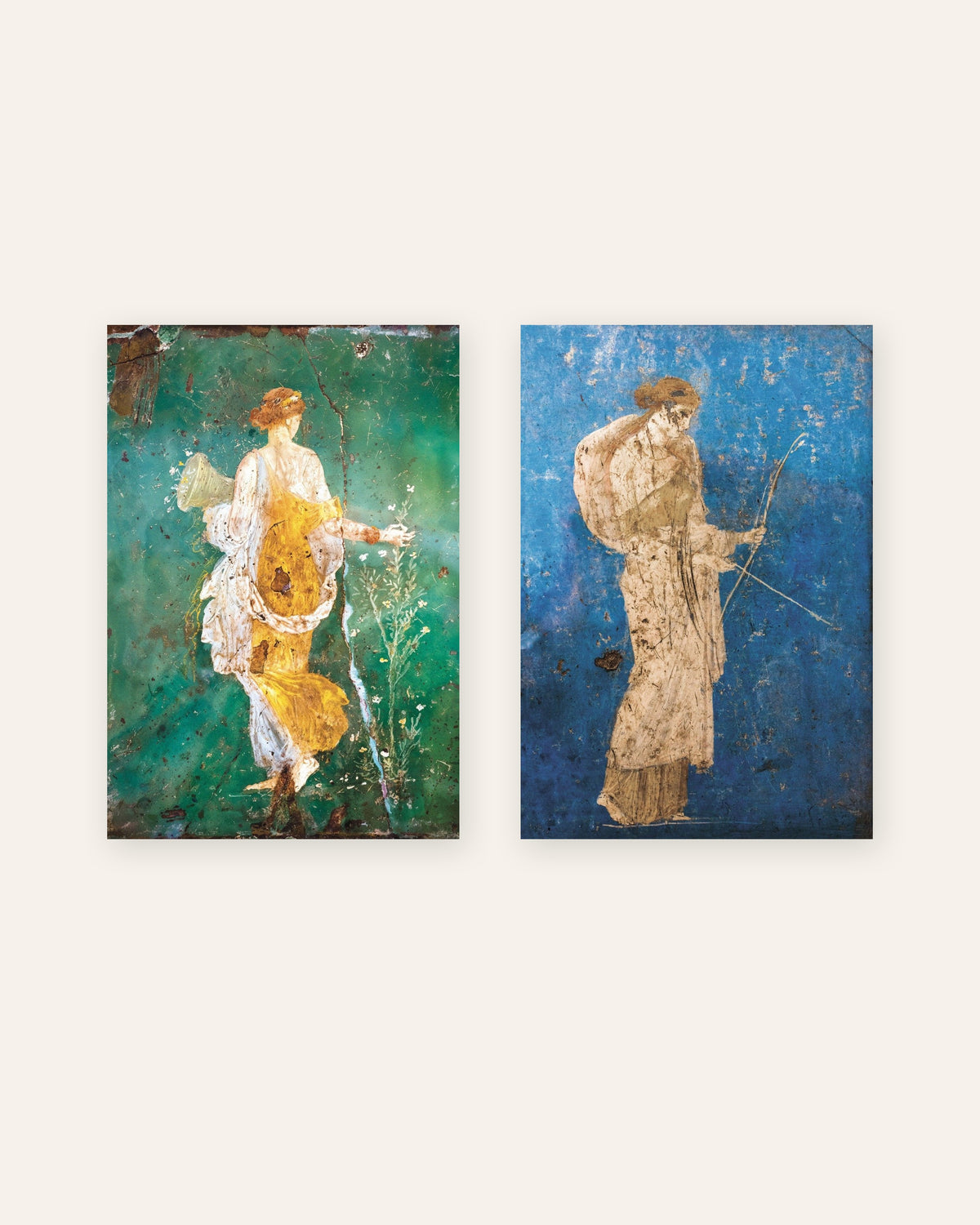 Set van 2 posters met Romeinse fresco’s, Flora en Artemis, zonder lijst