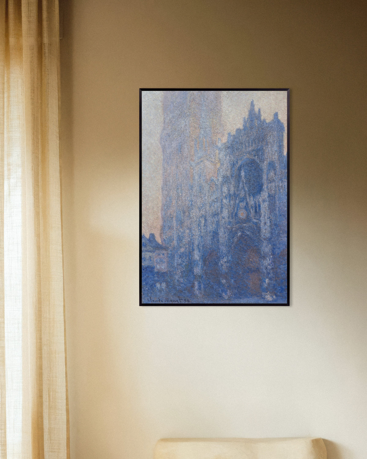 Poster De kathedraal van Rouen, het portaal en de Tour d'Albane, ochtendeffect (1894) van Claude Monet met metalen lijst