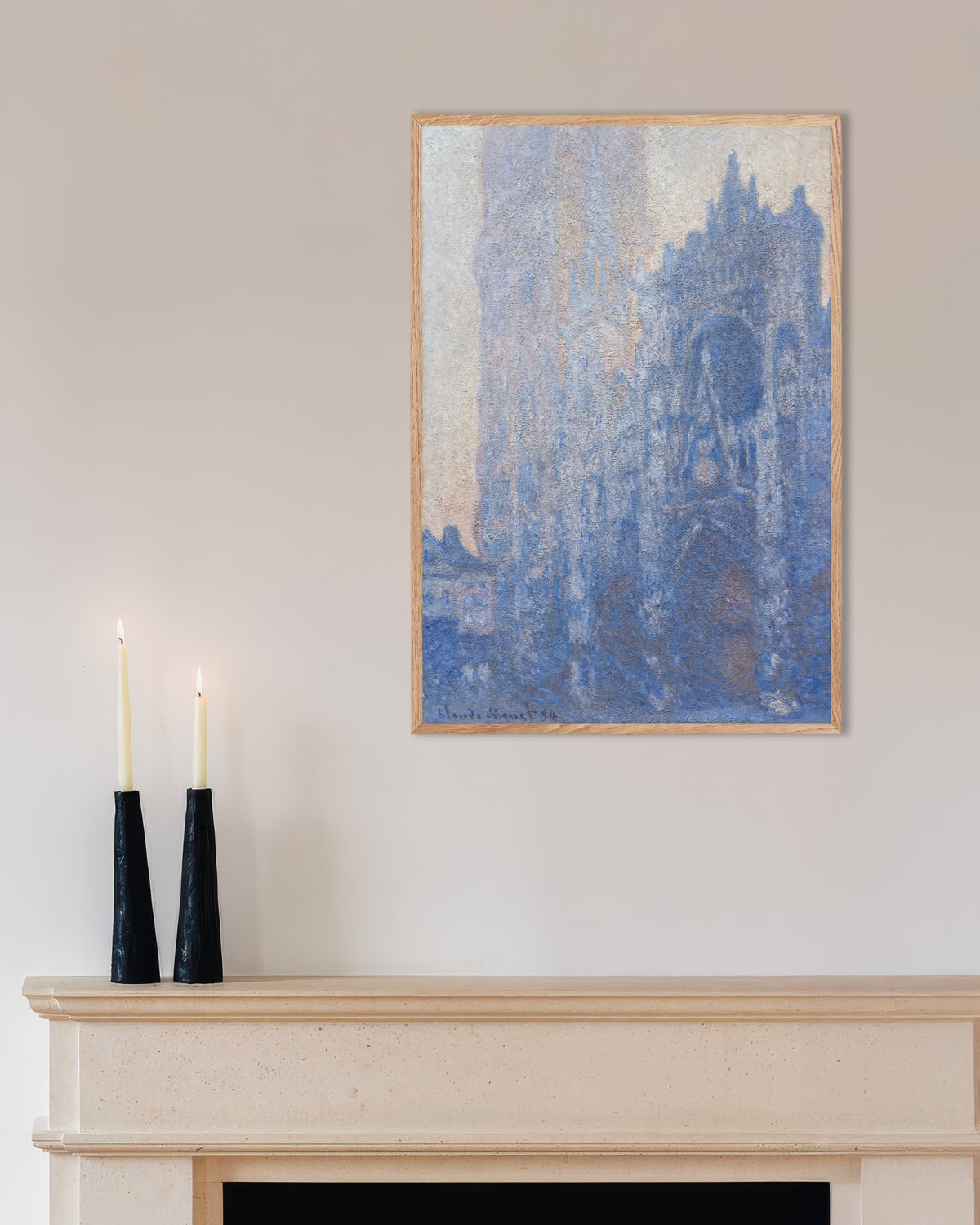 Poster De kathedraal van Rouen, het portaal en de Tour d'Albane, ochtendeffect (1894) van Claude Monet met naturel houten lijst