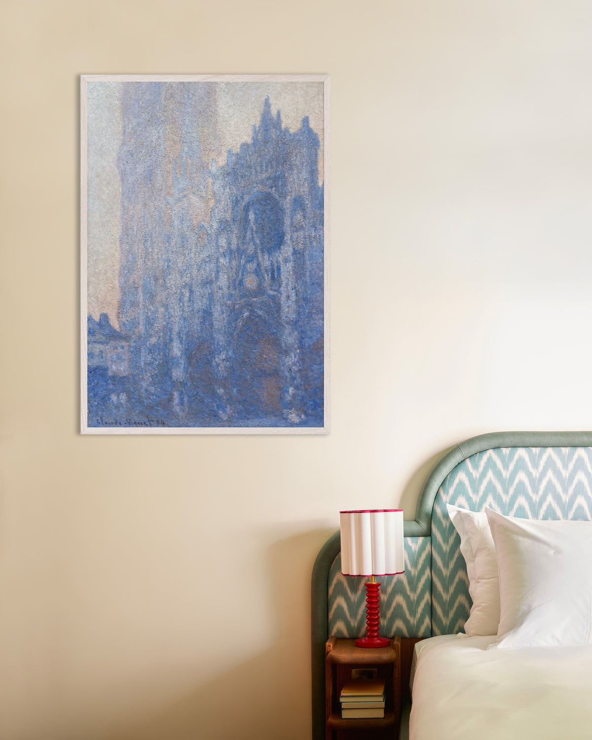 Poster De kathedraal van Rouen, het portaal en de Tour d'Albane, ochtendeffect (1894) van Claude Monet met witte houten lijst
