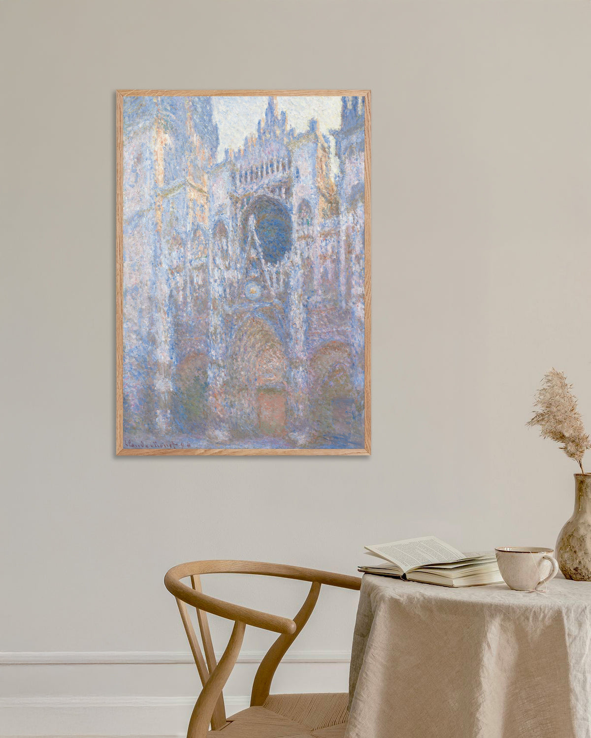 Poster De kathedraal van Rouen, westgevel (1894) van Claude Monet met naturel houten lijst