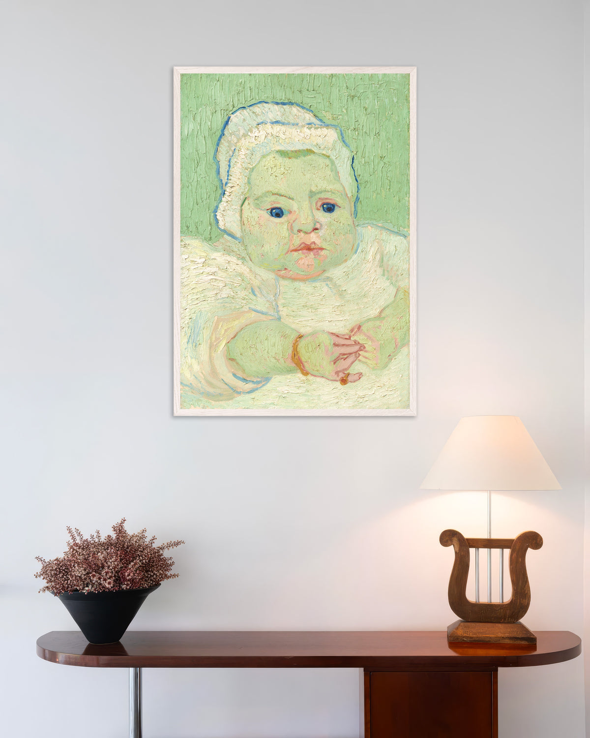 Poster van Baby Roulin (1888) van Vincent van Gogh, met witte houten lijst