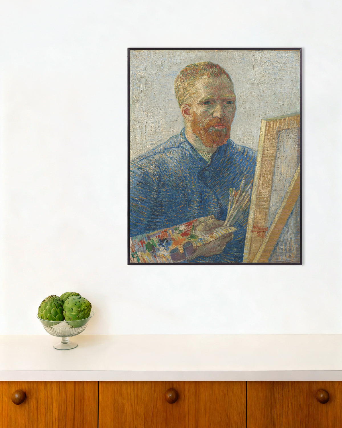 Poster van Zelfportret als schilder (1888) van Vincent van Gogh, met metalen lijst